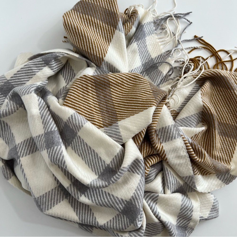 Love & Lore Cream Gray Gold Oversized Scarf Shawl Wrap Tassels New